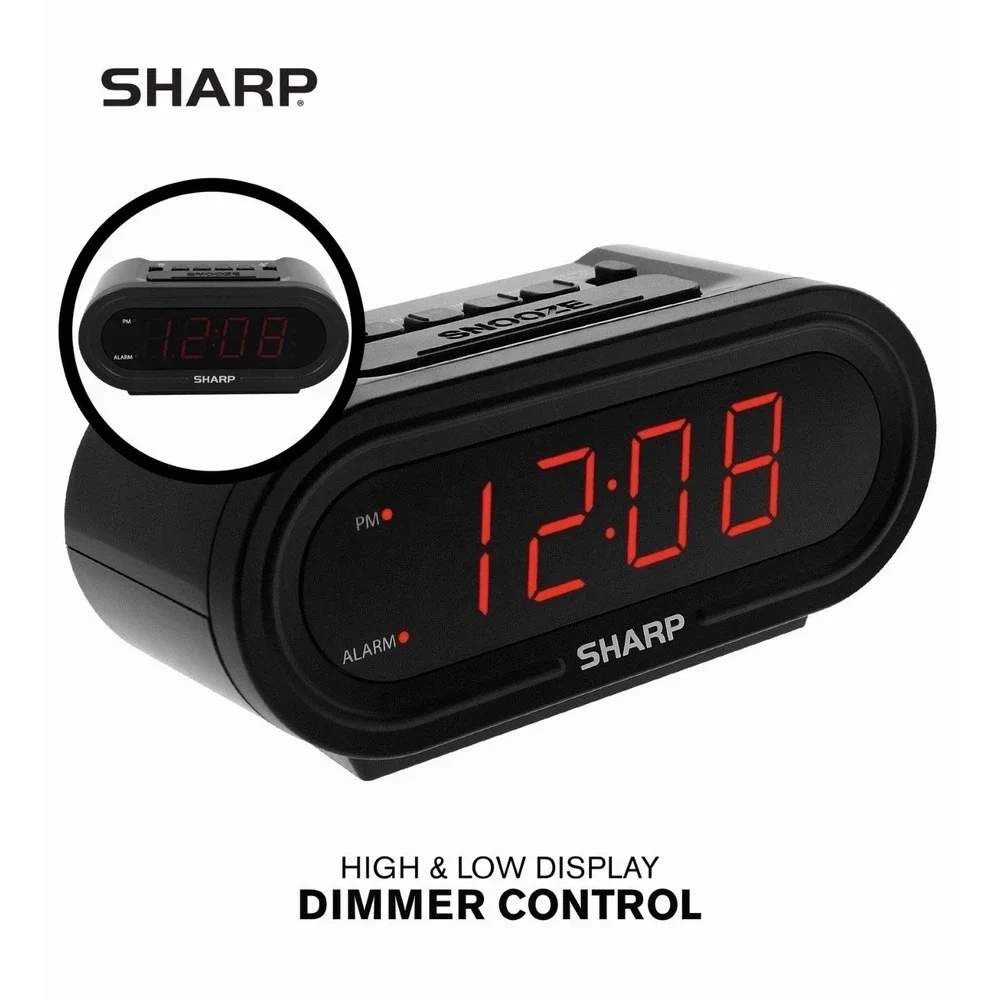 Sharp SPC476 LED Digital Alarm Clock Accu-Set Auto Time Setting Open Box Black